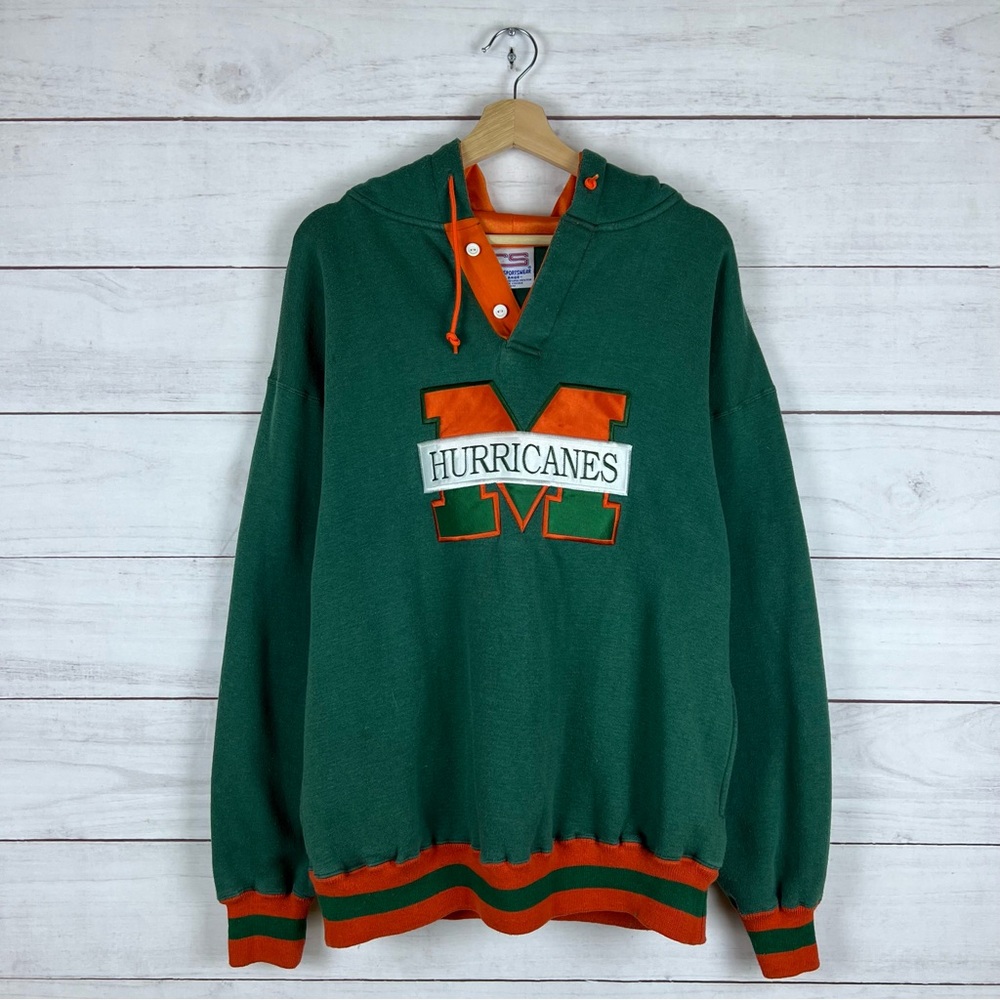 Vintage 1990s Miami Hurricanes Embroidered Pullover Hoodie Large